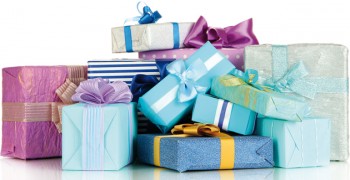 24189238 - pile of colorful gifts boxes isolated on white